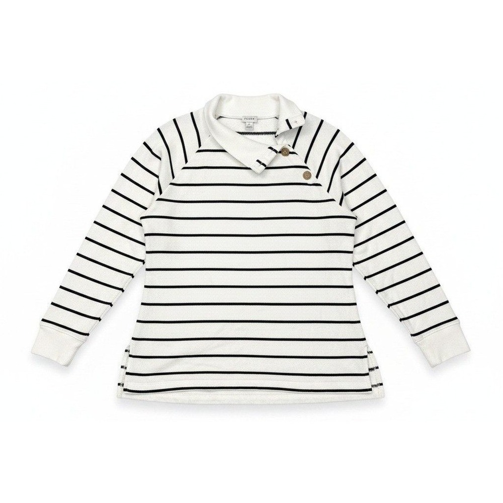 J.Crew Womens White Black Striped Button Funnel Neck Raglan Top Small